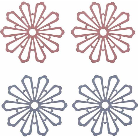 DEESSE SHOP - 4 pièces sous-verres en silicone, tapis de café isolé antidérapant en silicone, tapis de table antidérapant fleur creuse épaissie, pour plats, boissons (rouge, gris) (1/5)