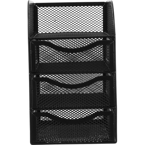 Caja de almacenamiento de escritorio metálica con organizador de material de oficina multicompartimento para guardar artículos de papelería y accesorios. (1/5)