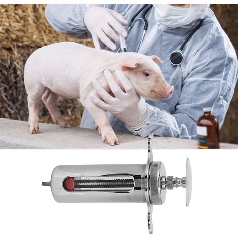 1 seringue pour animaux, acier inoxydable, capacité 50 ml, pour porcs bovins ovins, modèle délicat ou court type B (1/5)