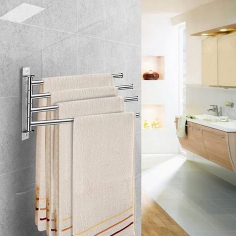 Porte-serviettes en acier inoxydable, porte-serviettes mural orientable à 180° - 4 niveaux - Argent - 35 cm (1/5)