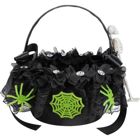 Panier à main Sorcière Verte, Porte-bonbons d'Halloween pour la décoration de fêtes et de fleurs (1/5)