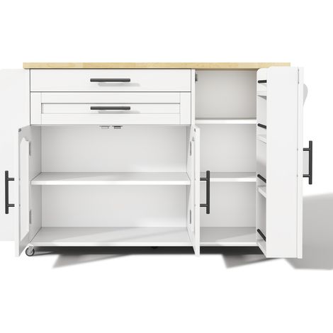 Îlot de cuisine avec plan de travail rabattable et rangement, 5 roues, 138 x 70 x 90 cm (1/5)