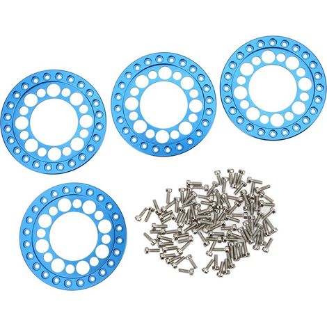4 Pces Jantes extérieures 1.9 po en alliage d'aluminium CNC, stabilité accrue, résistantes à l'usure, pour roues RC 1/10, bleu (1/5)
