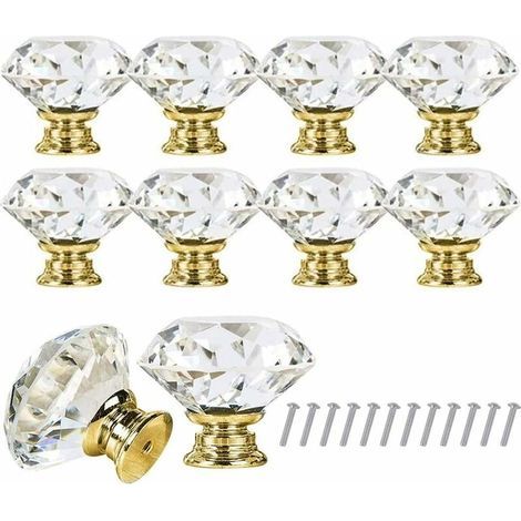 Poignee Cristal Poignees Boutons Poignées de Tiroir en Cristal de Verre de Diamant de 10pcs 30mm avec vis pour Bureau à Domicile (1/5)