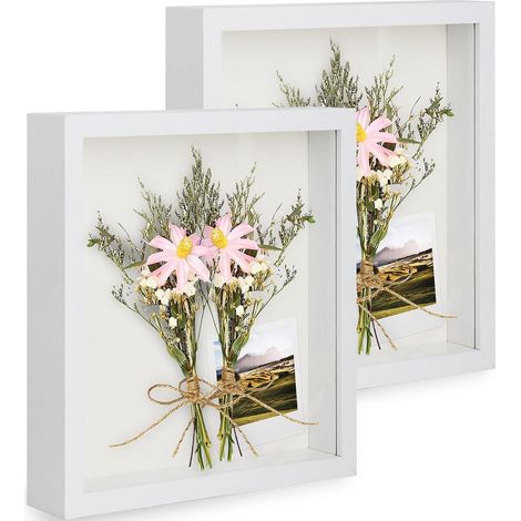 3D Bilderrahmen Objektrahmen Echtglas Tischplatte Weiß 2er 28x35 cm (1/5)