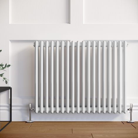 ELEGANT Horizontal Traditional Radiator 600 x 830mm White Column Double Column Radiator with White Thermostatic Radiator Valves (1/5)
