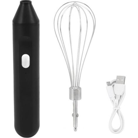 Batteur à ufs électrique portatif, chargeur USB, mousseur à lait, mélangeur de boissons sans fil avec fouet en acier inoxydable noir (1/5)