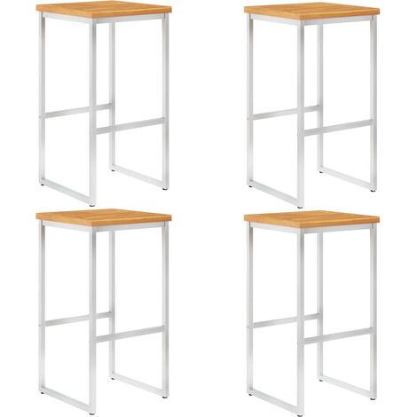 Chaises de bar 4 pcs Bois d'acacia solide et acier inoxydable (1/5)