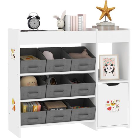 Organiseur pour enfants avec compartiments, 9 paniers amovibles et planches d'autocollants, 92 x 30 x 80 cm, blanc (1/5)