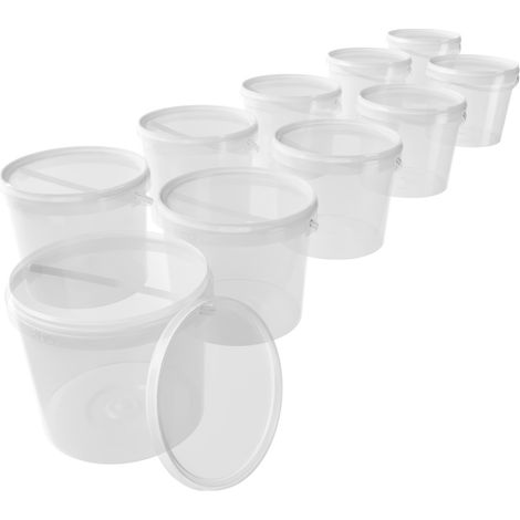 10x Seau avec couvercle 5l Transparent Seau rond en plastique alimentaire, étanche à l'air et stable