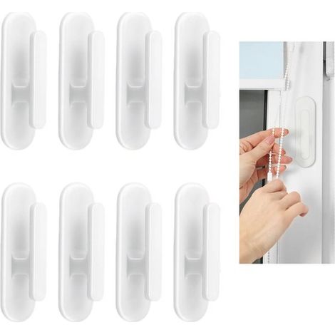 Set di 8 ganci per cordino per tende, ganci autoadesivi da parete per cordino di tende, per tende, persiane, tende oscuranti, per casa e ufficio - Bianco (1/5)