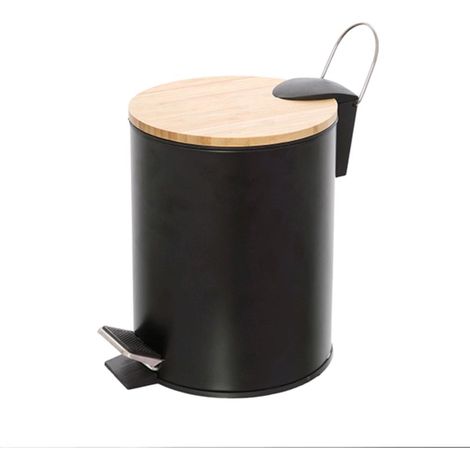 Pattumiera 3 Litri per Bagno in Acciaio Colore Nero Opaco e Bambu' per WC (1/2)