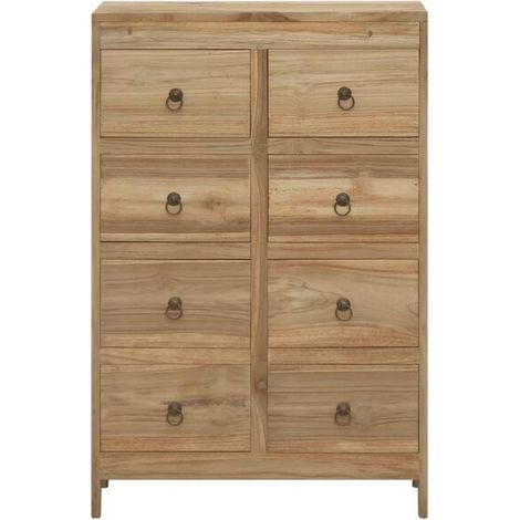 Commode 55 X 30 X 90 Cm, Bois Massif De Teck, 8 Tiroirs, Meuble De Rangement Vintage (1/4)