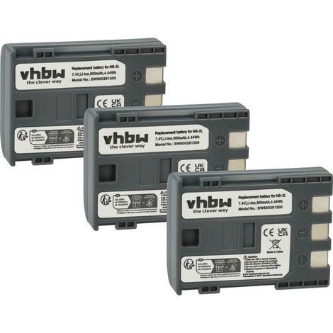 vhbw 3x Akku Ersatz für Canon NB-2LH, NB-2L für Videokamera Camcorder (600 mAh, 7,2 V, Li-Ion) (1/5)