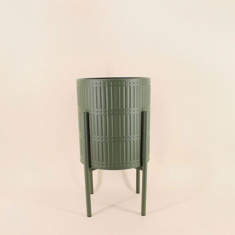 Cache pot en métal structuré vert 31x61cm