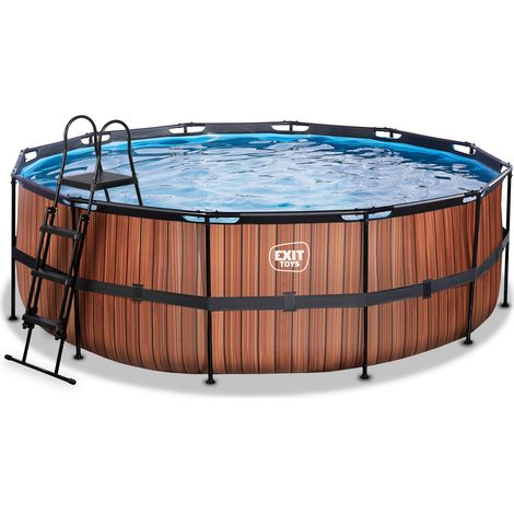 EXIT Wood pool 14ft x 48in with sand filter pump - brown