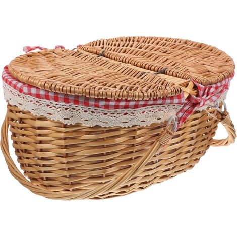 Panier de pique-nique en osier avec couvercle haut pour les événements en plein air et le rangement à la maison