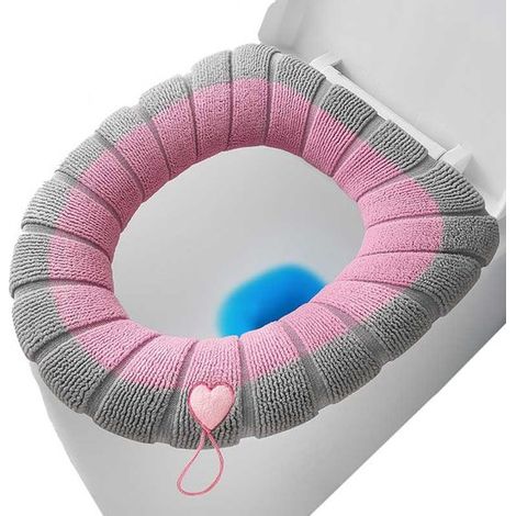 Funda suave para asiento de inodoro, Funda suave para tapa de inodoro, Funda cálida para inodoro, Con asa, Suave y cálida, Gris, Azul (1/5)
