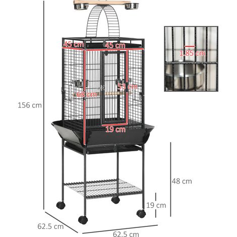 Cage pour perruche avec 2 perchoirs et échelle arquée. acier. 62.5 x 62.5 x 156 cm. grise (1/5)