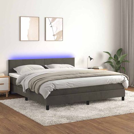 Cama box spring colchón y LED terciopelo gris oscuro 180x200 cm (1/5)
