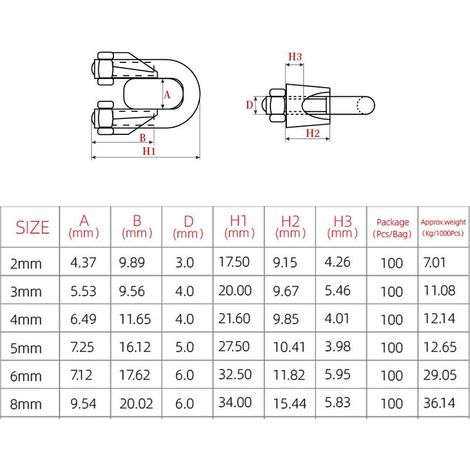 Juego de 12 abrazaderas de acero inoxidable para cables metálicos de diámetro 4 mm (M4)