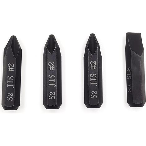 3 pièces de mèches d'impact JIS et 1 mèche plate pour tournevis à percussion manuel, tige hexagonale 5/16" (8mm), acier allié S2, 36mm – Idéal pour réparation automobile et moto japonaises (1/5)