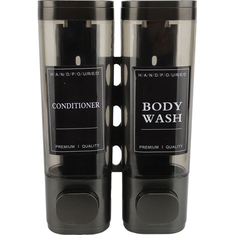 Eosnow Distributeur de savon à pompe à pression mural 300ml ABS double tête Transparent vue shampoing gris