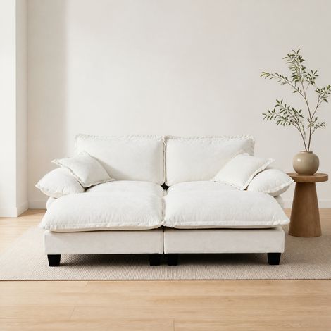 Divano angolare modulare 194x151x90 cm, con ottomano rimovibile, seduta morbida, tessuto Chenille beige (1/5)