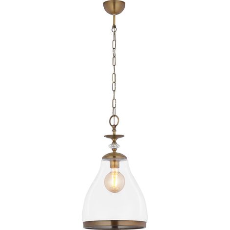 Lampada a sospensione industriale catena ottone vetro E27