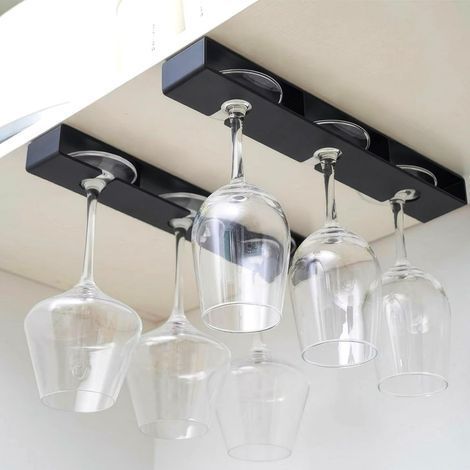 2 Pièces Porte (Noir) Verres Suspendu Support Verre a Pied Suspendu, Porte Verres à Vin Sous Armoire, Auto Adhésif Support à Verre à Vin Plastique, Aucun Perçage Requis pour Restaurant, Bar, Cuisine (1/5)