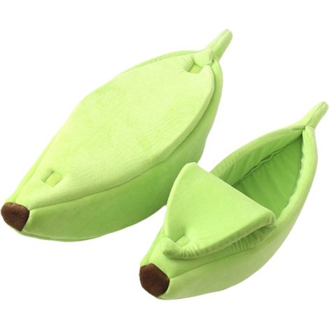 Banana Cat Bed - Semi-Enclosed Pet Bed With Hook And Loop Lid - For Cats Kittens Rabbits Small Dogs - Green - 65 X 25 X 5 Cm (1/5)