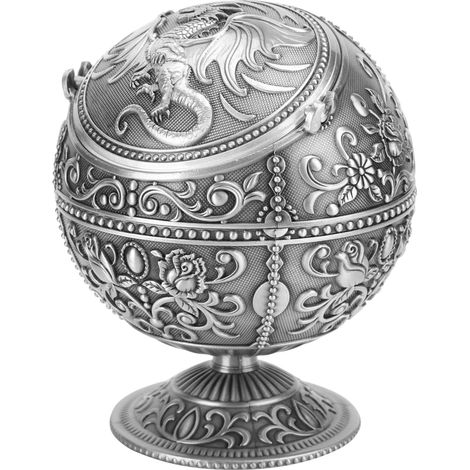 Cendrier de style rétro, design Tellurion, motif dragon, alliage de zinc, avec couvercle, coupe-vent, objet de décoration artisanale. (1/5)
