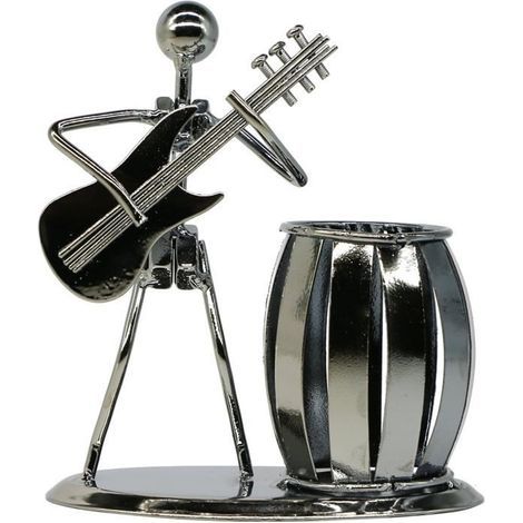 Portapenne a forma di chitarra, accessori da scrivania creativi, portapenne in metallo versatile, ideale come regalo. (1/4)