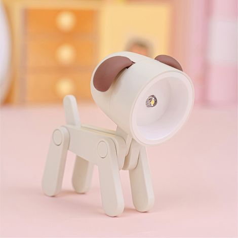 Veilleuse mini mignon chien – LED – lampe bureau – support téléphone – déco – beige