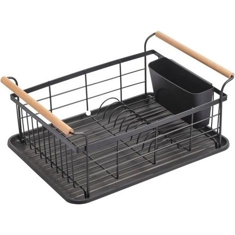 Egouttoir à  vaiselle Design industriel Bois & Acier ELIE Noir mat MSV