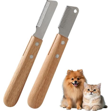 1 Set Outils De Toilettage,Peigne Démêloir Acier Inoxydable,Manche Bois Naturel,Pour Chien Chat Poil Dur (1/5)