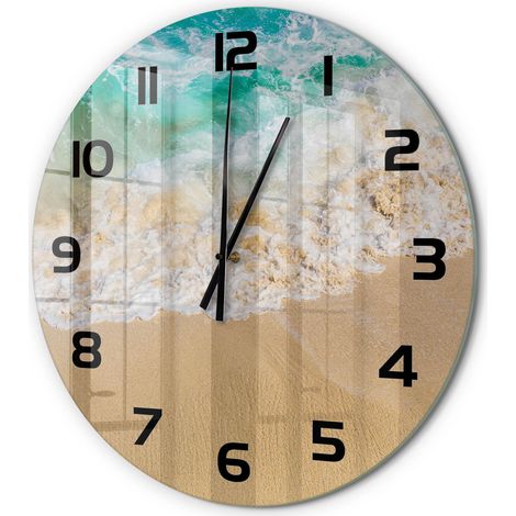 Horloge Murale Ronde Intemporelle Verre Trempé Silencieuse Design Élégant Plage et mer fi 60 cm (1/5)