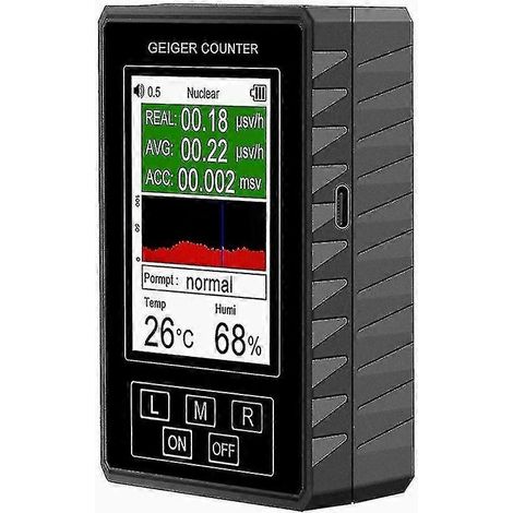 Compteur Geiger, appareil de mesure des rayonnements nucléaires, des rayonnements ionisants, de la température et de l'humidité, XR1-Pro Noir (1/5)