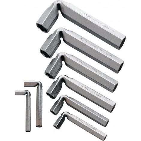 Sam Outillage – Jeu de 8 clés tubes coudées pour écrous noyés – Corps hexagonal en acier traité – Coude nervuré – Finition chromée – 86J8