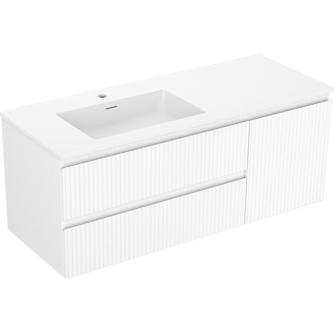 Mexen Rivel Badezimmerschrank 120 cm mit Otis Waschbecken links, 2S, 1D, geriffelt, weiß matt - 91A23-12047-3-BBFFF01-W18L01 (1/5)