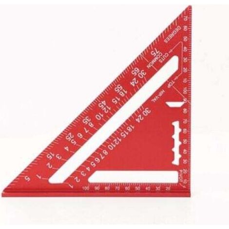 Righello triangolare da 7 pollici - Metrico - Lega di alluminio rossa - Squadra a 90 gradi rinforzata
