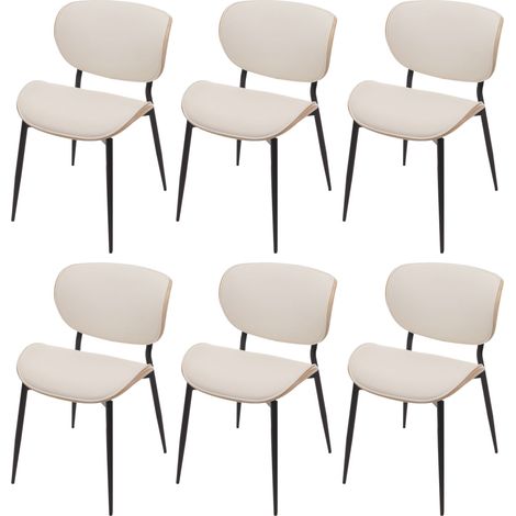 Set di 6 sedie da pranzo HHG-233, sedia, ecopelle in legno curvato 280g/m² Oeko-Tex MVG, naturale, bianco