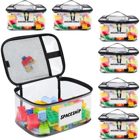 Lot de 6 Pochette Rangement Jouet,24x17.5x14.5CM PVC Sac de Rangement Jouet avec Poignées Fermeture Éclair,Étanche Transparent organiseurs de voyage pour Voitures,Puzzles,Blocs de Construction (1/5)