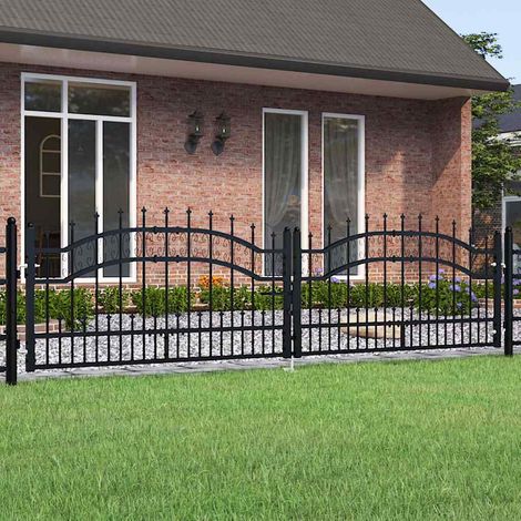 Portail et sommet de lance Portail de jardin Moderne - Portail de Clôture Noir 305x120 cm Acier enduit poudre BV896885 - BonneVie (1/5)