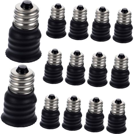 Adaptador de bombilla E12 a E14 de plástico negro, 15 piezas, compatible con bombillas estándar, para garajes y talleres
