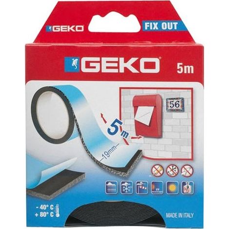 GEKO Doppelseitiges Klebeband mit “Fix Out”-Kleber für Heimwerkerarbeiten im Außenbereich, 19mm x 5m, schwarze Farbe