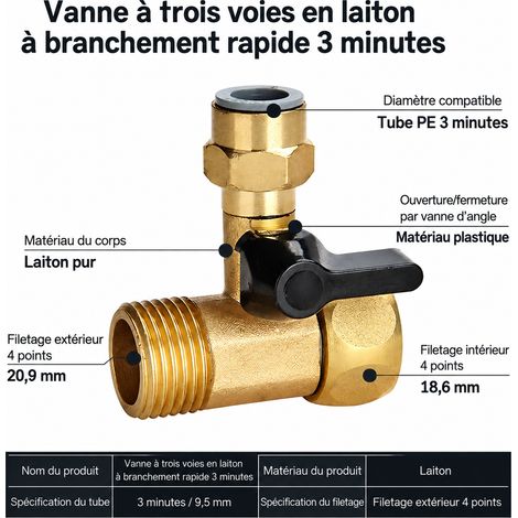 Vanne trois voies monobloc 3/8 pouce raccord rapide en cuivre brut 3 réf 4090 2 × 4 × 2 cm 115 g – Livraison gratuite