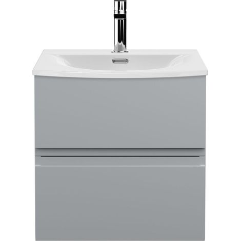 Mavesyn Contemporary 2 Drawer Wall Hung Vanity Unit with Curved Basin, Satin Grey, 500mm