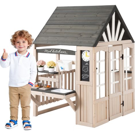 Cucina di fango in legno per bambini, casetta in legno, cucina da esterno per bambini con rubinetto vero, giocattolo da giardino, regalo per bambini dai 3 anni in su (1/5)