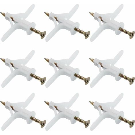 Pack de 50 chevilles pour plaque de plâtre – Plastique haute qualité – Résistance à la rouille – Fixation murs légers – 52,7 mm x 8 mm (1/5)